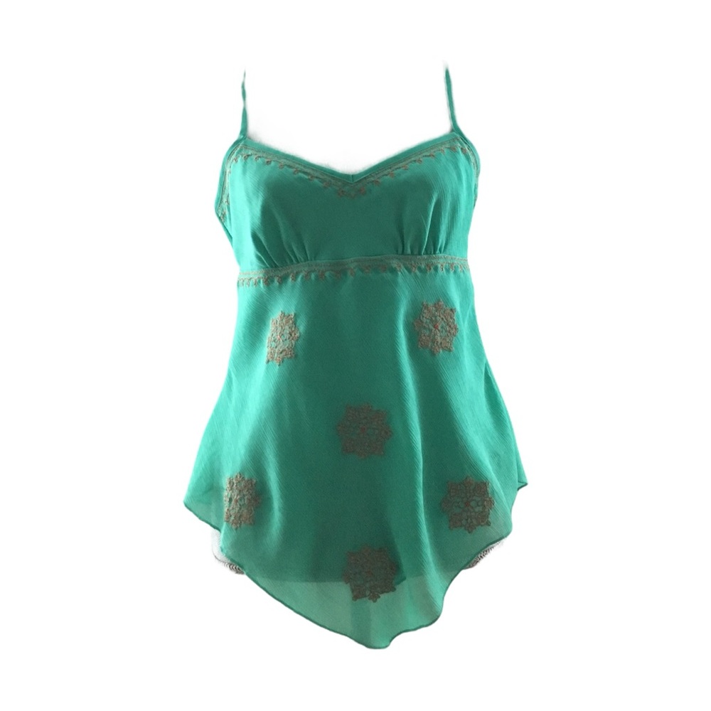 New York & Company Green Embroidered Top